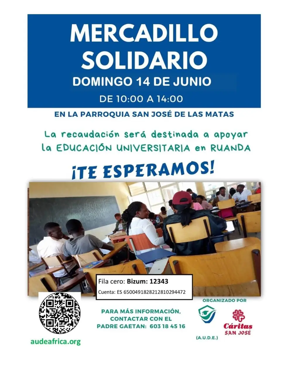 Cartel del mercadillo solidario del 14 de junio en la parroquia San José de Las Matas
